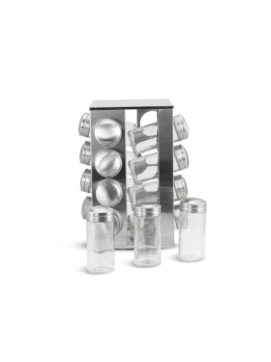 Edenberg Glass Tabletop Rotating Spice Rack Silver 16pcs