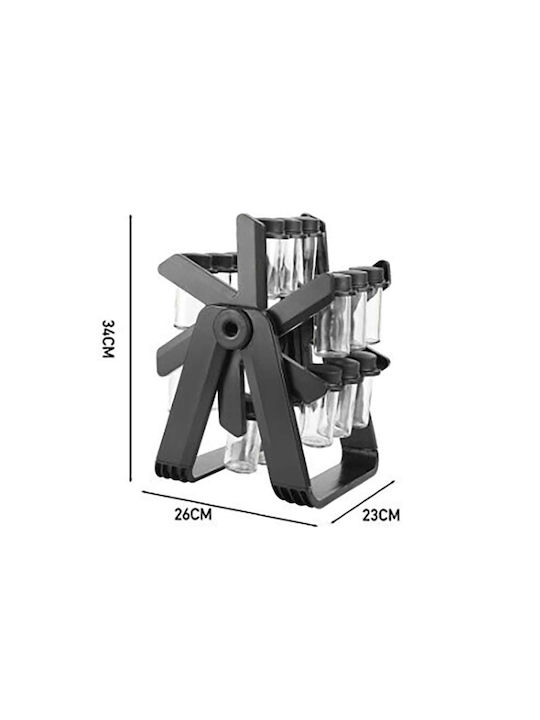 Glass Tabletop Rotating Spice Rack Black
