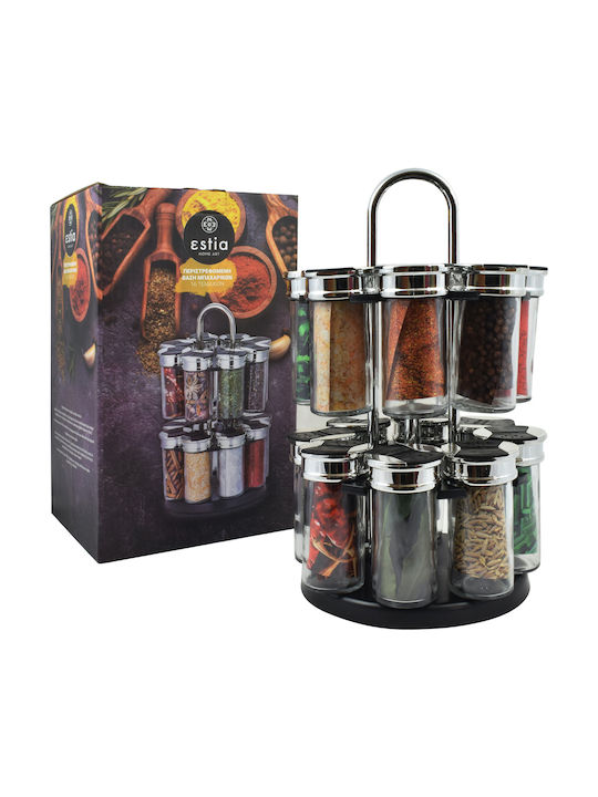 Estia Glass Tabletop Rotating Spice Rack Black 16pcs