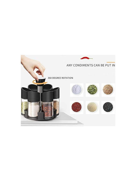 Relaxdays Spice Rack Θήκες Μπαχαρικών Γυάλινες σε Περιστρεφόμενη Βάση Μαύρη 12τμχ