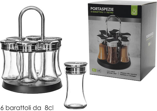 General Trade Glass Tabletop Rotating Spice Rack Silver 6pcs