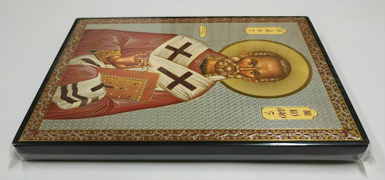 Saint Nicholas Archbishop of Myron Lykia Flat Gold-Leaf Paper Icon Category Paper Xkl No 2 Dimensions 20.0cm x 26.0cm Wooden MDF S&k Byzantine Icons