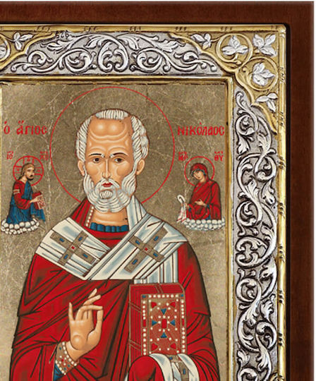 St. Nicholas Silver Icon Screen Print 26x20cm
