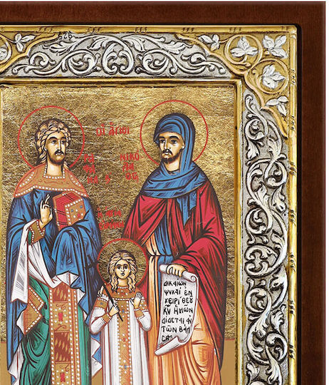 Heiligenikone St. Raffael Heilige Irene St. Nikolaus Silberbild 26x20cm