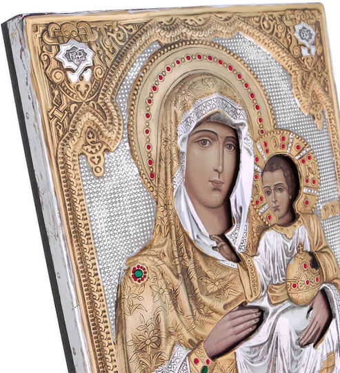 Heilige Maria Jerusalemer Silberne Ikone mit Goldauflage 28x22cm