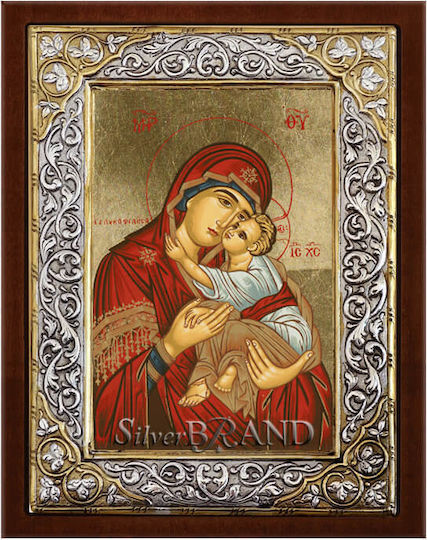 Holy Mary Sweet-Kissing Silver Icon Screen Print 26x20cm
