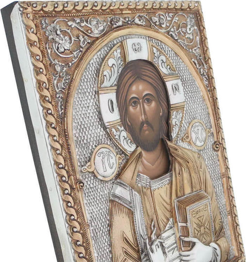 Jesus Christus Silberne Heiligenikone Vergoldet 28x22cm