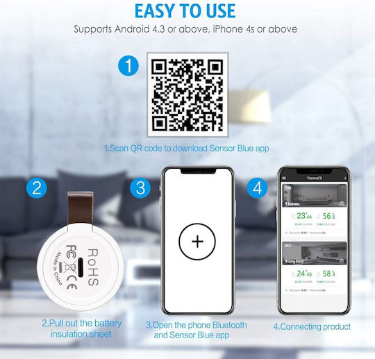 Brifit Bluetooth Wireless Indoor Thermometer Hygrometer App and Data Storage White 2pcs
