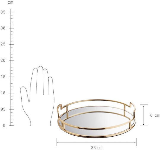 Art Deco Tăvi Decorative Bază Oglindă Auriu Sticlă Metal Diametru 33 Cm Înălțime 6 Cm