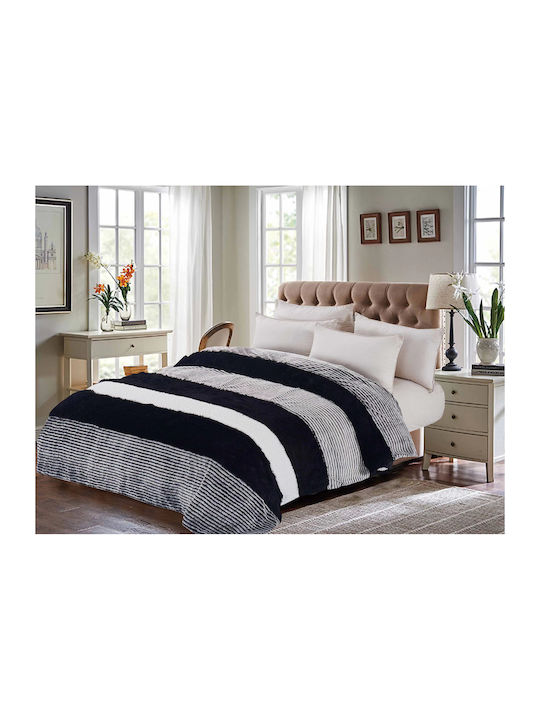 Thermal Duvet Cover Plush Shaggy Stripe Double Grey-Black 220x240 Qbl-146blgr