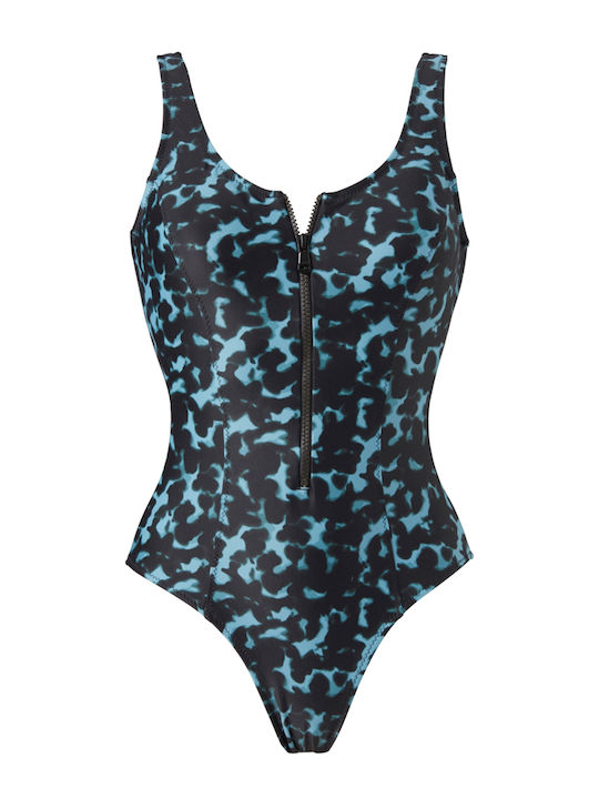 Costum De Baie Întreg Cu Fermoar Albastru