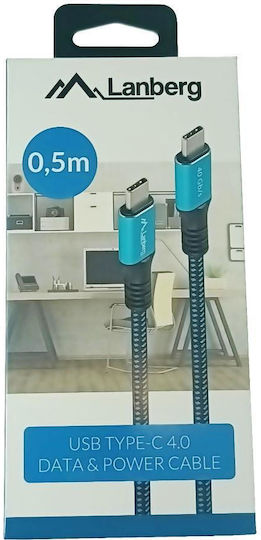 Lanberg Braided USB 4 Video Cable USB-C Male - USB-C 100W PD Blue 0.5m CA-CMCM-45CU-0005-BK