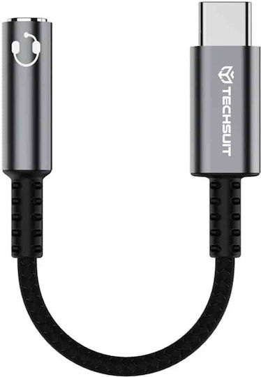 Techsuit Редовна USB 2.0 Кабел USB-C мъжки - 3,5 мм женски Сив 0.1м