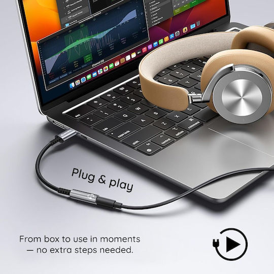 Techsuit Редовна USB 2.0 Кабел USB-C мъжки - 3,5 мм женски Сив 0.1м