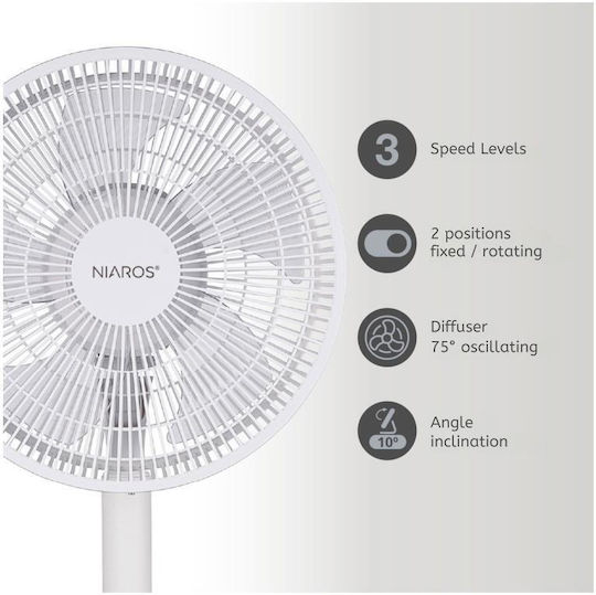 Niaros Puncha Πολυμορφικός Ανεμιστήρας 35W Διαμέτρου 34cm Λευκός