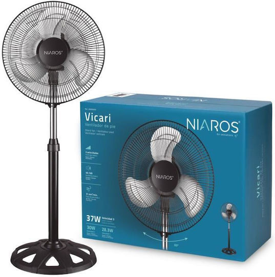 Niaros Vicari Ανεμιστήρας Ορθοστάτης 37W Διαμέτρου 34cm Μαύρος