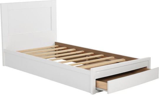 Melany Semi-Double Wooden Bed White With Slats For Mattress 110x190cm