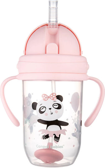 Canpol Babies Baby Cup with Handles and Straw Non Spill made of Plastic Pink 270ml for 6m+m+
