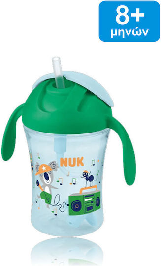 Nuk Παιδικό Ποτηράκι με Λαβές και Καλαμάκι Motion Cup από Πλαστικό Πράσινο 230ml για 8m+