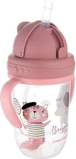Canpol Babies Baby Cup with Handles and Straw Non Spill made of Plastic Pink 270ml for 6m+m+