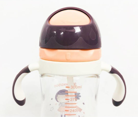 Kikka Boo Baby Cup with Handles and Straw Tritan Sippy made of Plastic Pink 300ml for 12m+m+