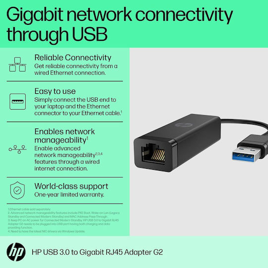 HP 4Z7Z7AA Αντάπτορας Δικτύου USB με Ενσύρματη Σύνδεση Gigabit Ethernet
