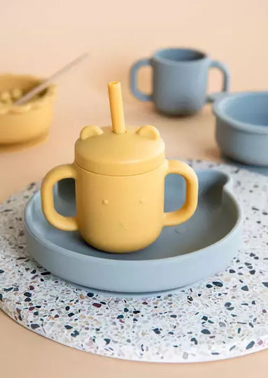 Petit Monkey Baby Cup with Handles and Straw made of Silicone Yellow 175ml