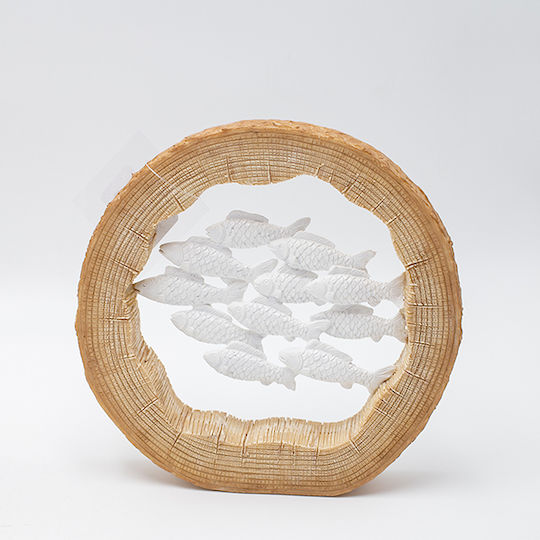 Decorative Sculpture Fish School Polyresin Natural White 19.5x3.5x19.5cm