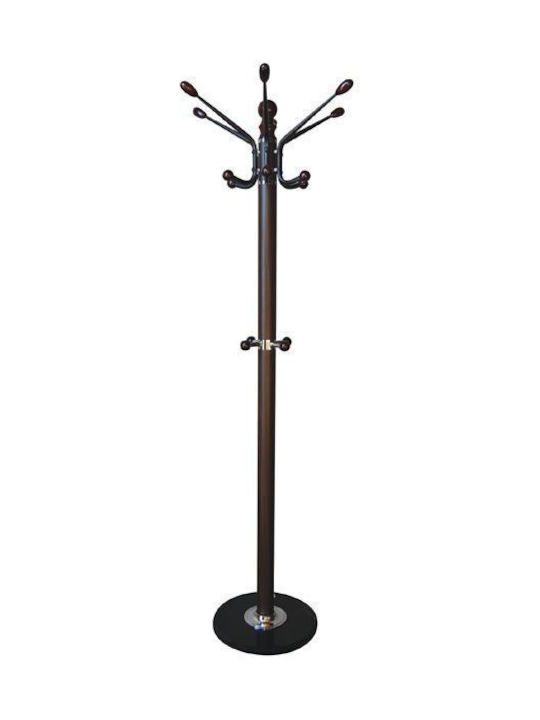 Woodwell Metallic Coat Rack Walnut Rotating with Marble Base Marta 37x37x175cm