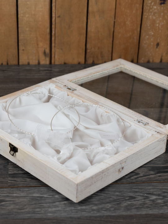 Wooden Wedding Crown Case 36x27x6cm Vintage Ecru