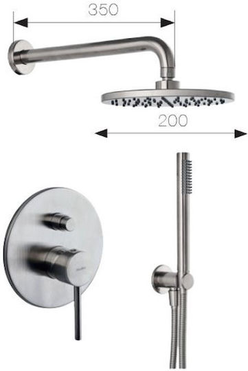 Viospiral Etna Set Mischer, Handbrause & Duschkopf für Wandmontage für Dusche 2 Ausgänge Silber