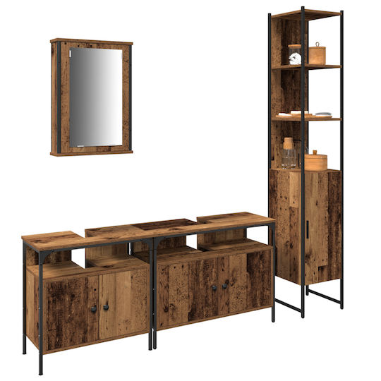vidaXL Countertop with Sink, Mirror & Column Old Wood