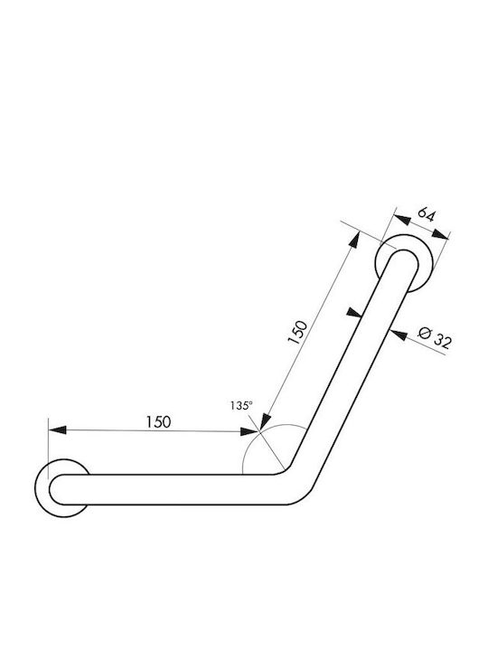 Лост За Поддръжка На Баня Wc 350 X 350 Мм Ъгъл 135° Ф32 Мм Inox Лъскав Thirard 00068669