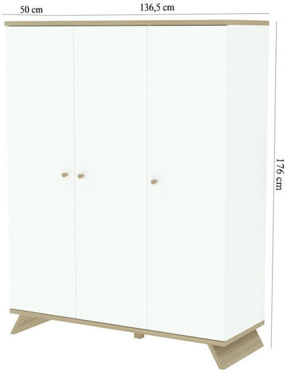 Τρίφυλλη Ντουλάπα Λευκή 176x136.5x176cm