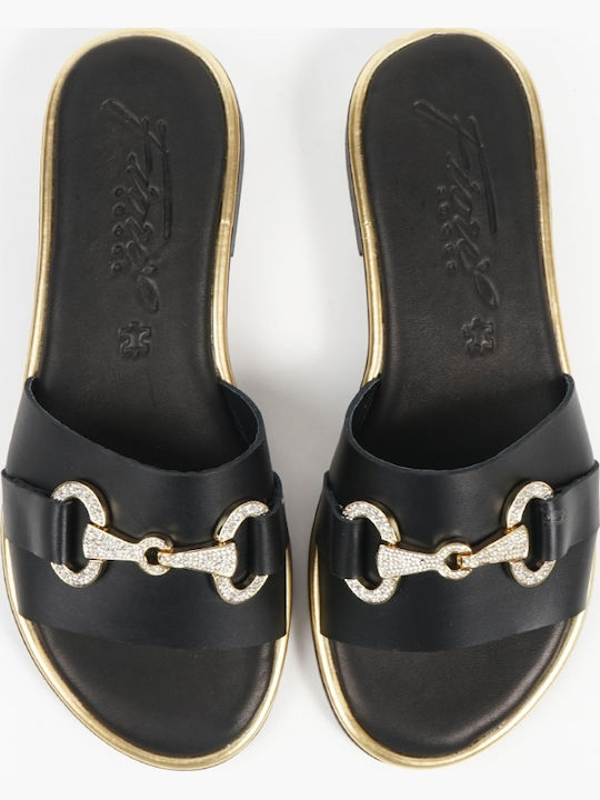 Leather Women's Flat Sandals in Black Color
