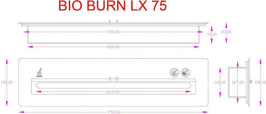 Bioethanol Burner Bio Burn Lx 75 75x19x8.3 Ecohot