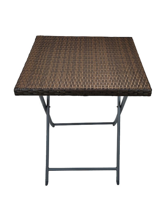 Foldable Square Rattan Woven Brown Grey Metal Frame Garden & Terrace Table Outdoor 60x60x72cm