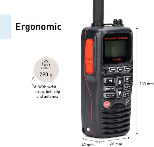 Standard Horizon HX320 Ασύρματος Πομποδέκτης VHF Marine 6W με Μονόχρωμη Οθόνη