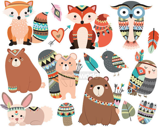 Kids Wall Stickers Forest Animals Indians Stick805