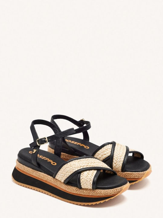 Women's Fabric Ankle Strap Platforms Black