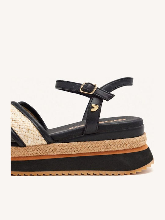 Women's Fabric Ankle Strap Platforms Black