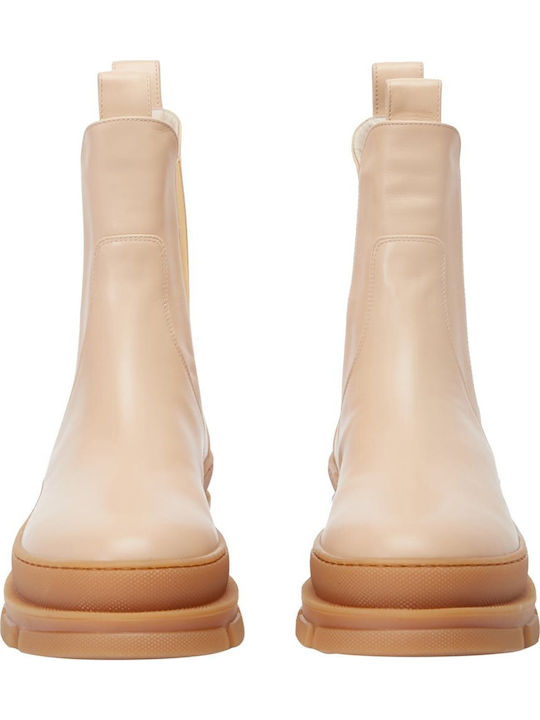 Leather Women's Ankle Boots Beige