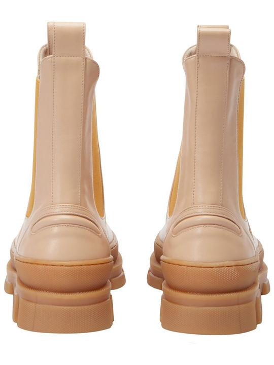 Leather Women's Ankle Boots Beige