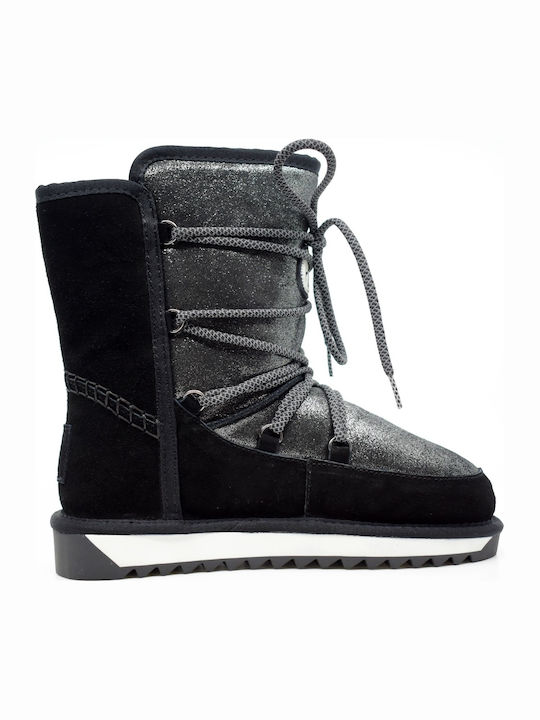 Suede Women's Ankle Boots Platform & Fur Black