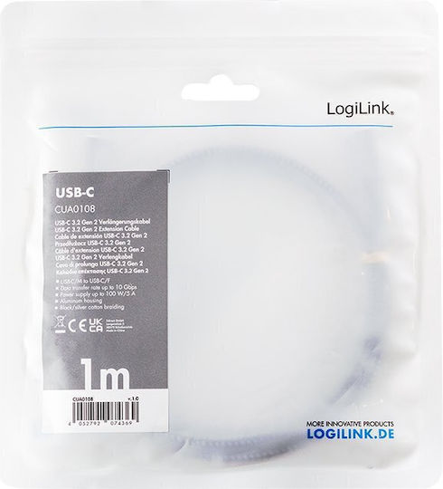 Logilink Cablu Date și Alimentare Smartphone Usb 3.2 Usb Gen Type-c F La Usb Type-c M 1m Pd 100w 2x Ecranat Aluminiu Negru & Gri "cua0108" Timbru Verde 0.08 Lei