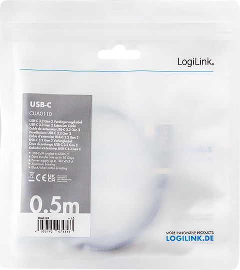Logilink Power Data Cable Smartphone Usb 3.2 Usb Gen Type-c F To Usb Type-c M 90 Degrees 2m Pd 100w 2x Shielded Aluminum Braiding Black & Gray "cua0112" Green Stamp 0.08 Lei