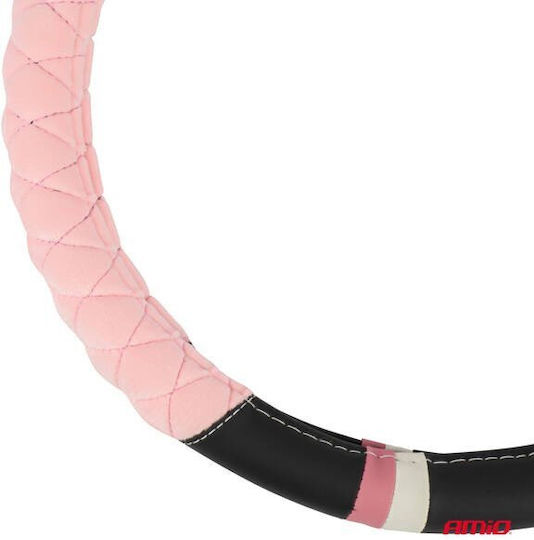 AMiO Car Steering Wheel Cover Synthetic Pink with Black Stitching