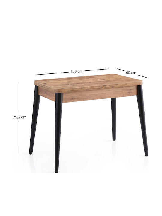 Dolunay Extendable Wooden Kitchen Table with Polypropylene Frame Atlantic Pine - Black 100(+20)x60x79.5cm