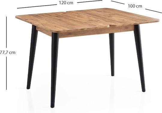 Dolunay Extendable Wooden Kitchen Table with Polypropylene Frame Atlantic Pine - Black 100(+20)x60x79.5cm
