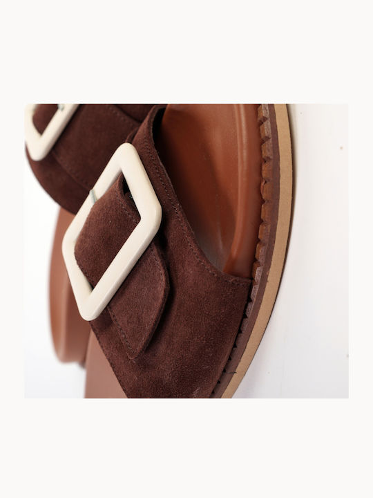 Leather Women's Flat Sandals in Brown Color
